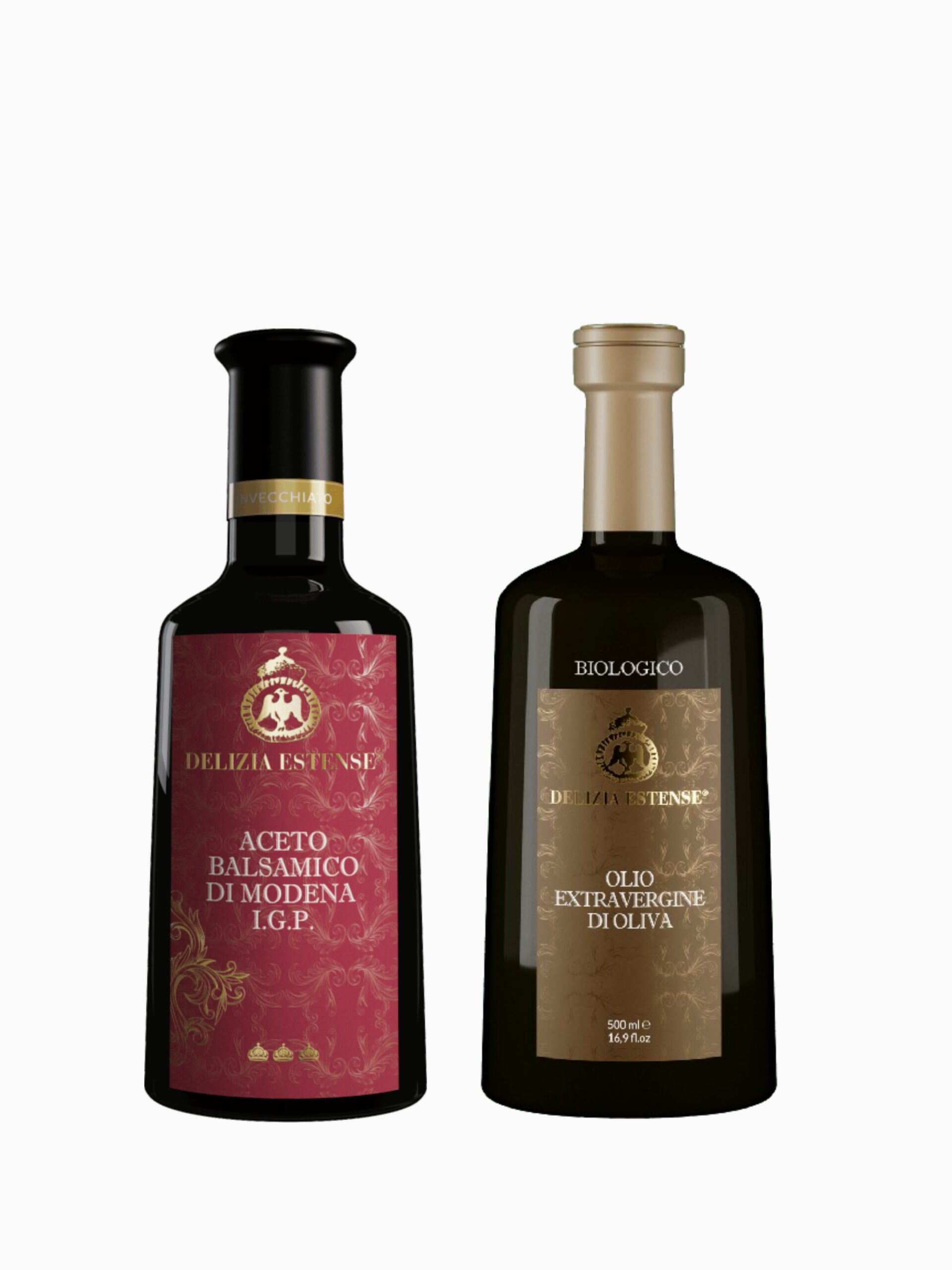 Aceto Balsamico di Modena IGT 250 ml und Bio Olivenöl Extra Vergine 500 ml von Delizia Estense