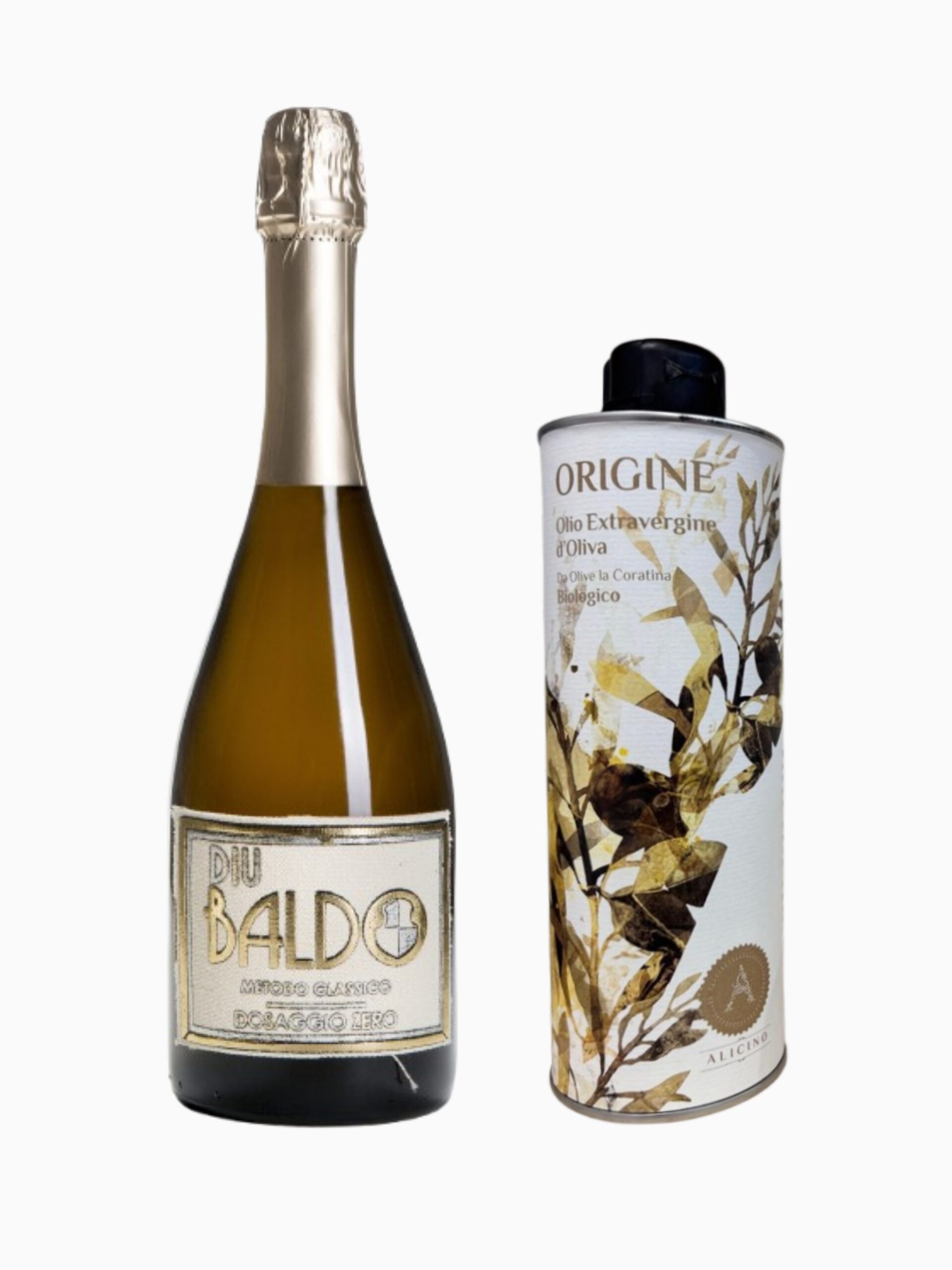 Italienisches Gourmet-Set Selectionmit Spumante Pecorino d’Abruzzo DOC Bio von Di Ubaldo und „Origine“ Olivenöl Extra Vergine Bio von Alicino